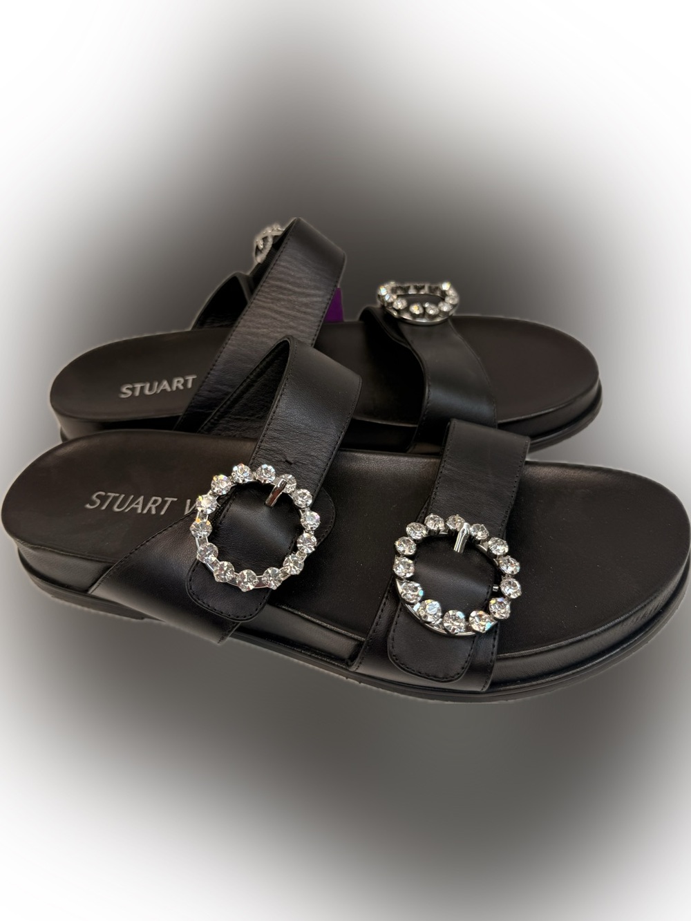 Stuart Weitzman Black Sandals Round Diamond Emb Sz 8